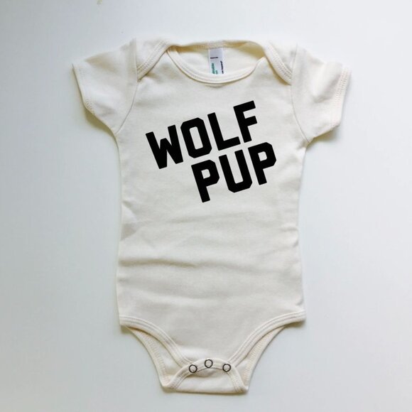 Wolf Pup Organic Cotton Baby one piece By Royal Apparel Snap Closures playful - Picture 1 of 3